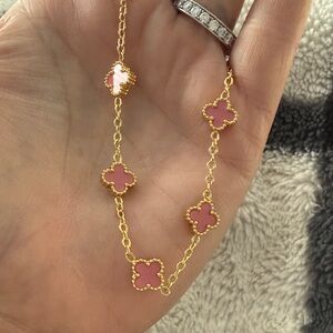 Pink Clover Bracelet in 14k Gold Over Stainless Steal